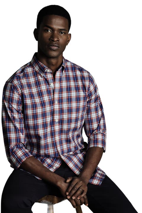 Slim Fit Button-Down Collar Non-Iron Stretch Poplin Check Shirt