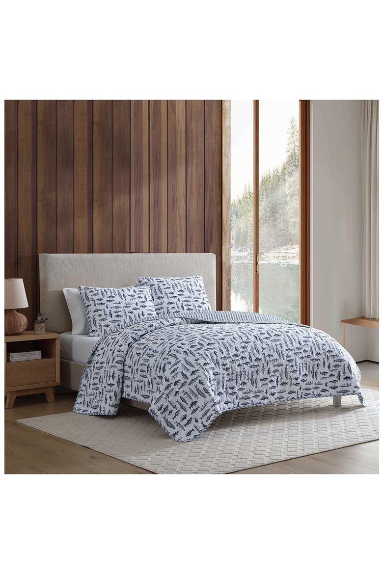 Wes Fish Cotton Twin Quilt & Sham Set, Alternate, color, BLUE