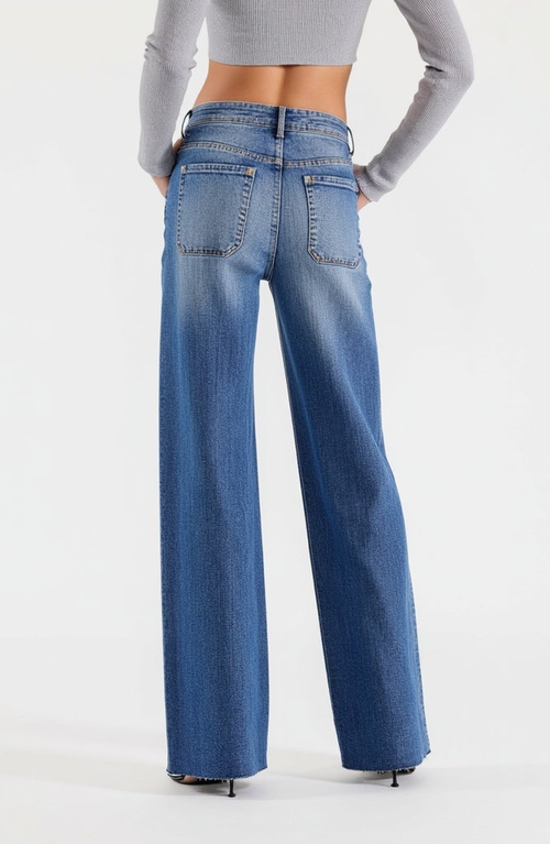 Modenaire High Waist Wide Leg Jeans With Statement Cuffs In Light Wash
