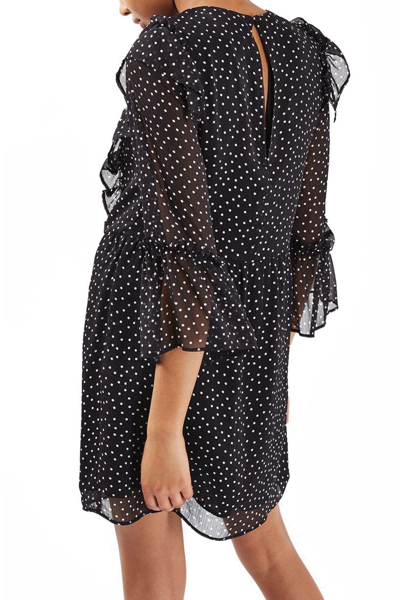 Spot Ruffle Flute Dress, Alternate, color, NAVY BLUE