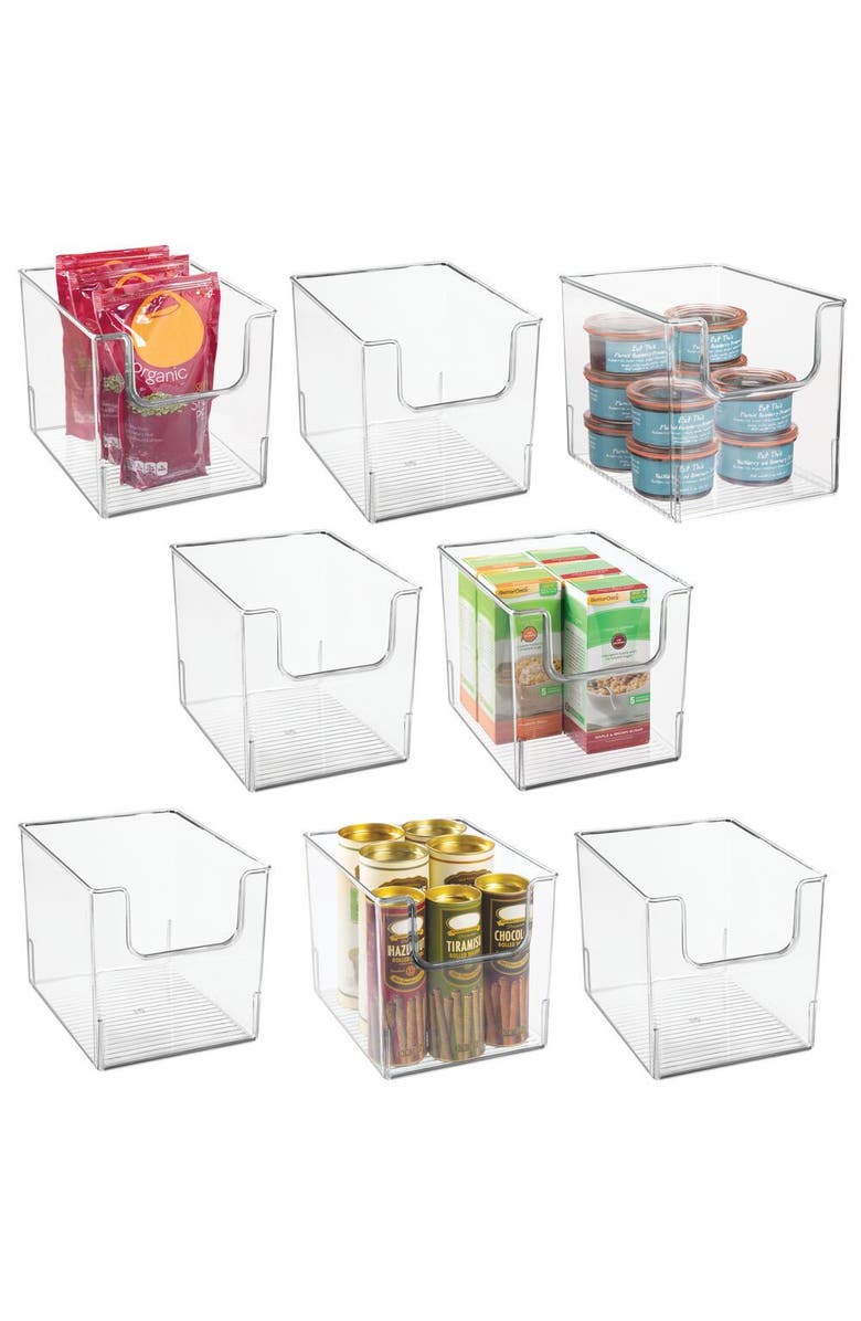 mDesign Kitchen Plastic Storage Organizer Bin with Open Front - 8 Pack, Main, color, Clear