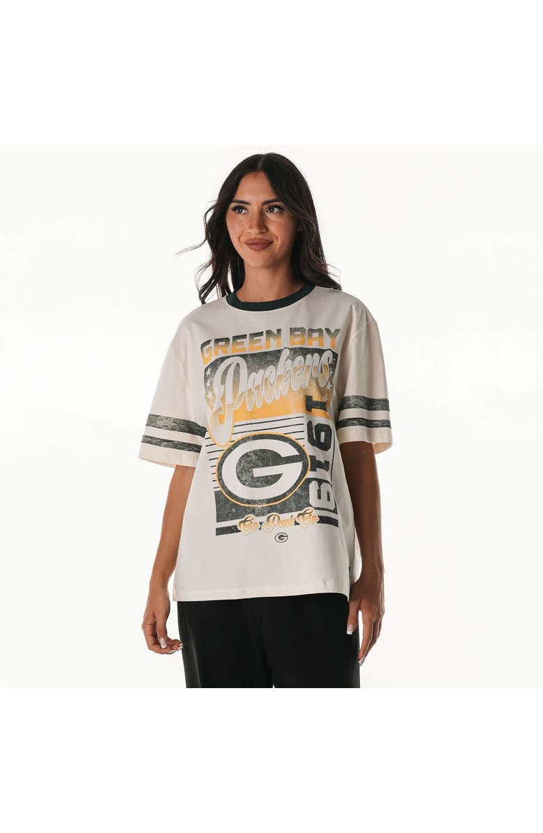 THE WILD COLLECTIVE Women's The Wild Collective Cream Green Bay Packers Vintage Drop Shoulder Oversized Boyfriend T-Shirt, Main, color, Cream