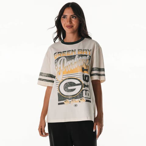 Women's The Wild Collective  Cream Green Bay Packers Vintage Drop Shoulder Oversized Boyfriend T-Shirt