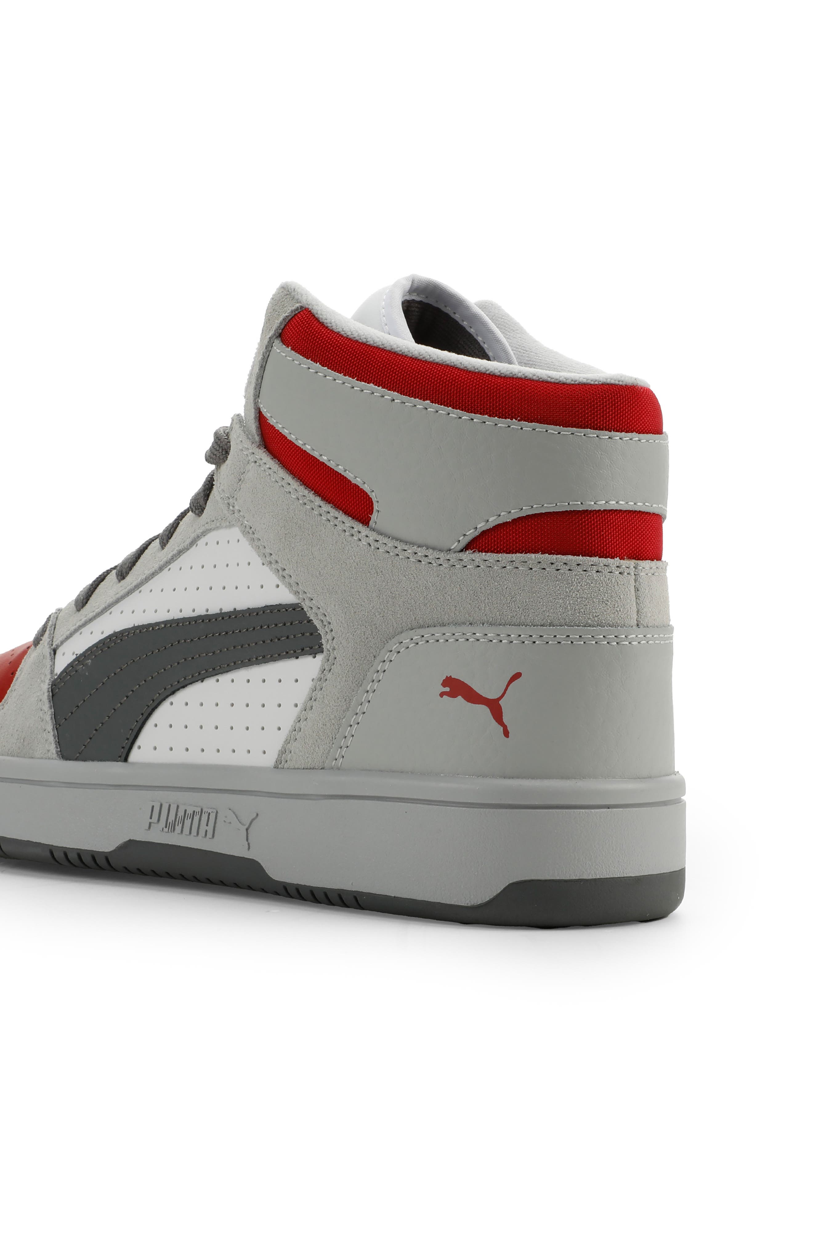 Rebound Layup Suede High Top Sneaker, Alternate, color, FLAT LIGHT GRAY/ GRAY/ RED
