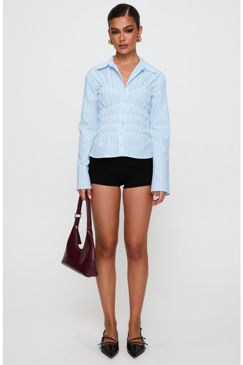 Lisel Stripe Shirred Button-Up Shirt, Alternate, color, STRIPE
