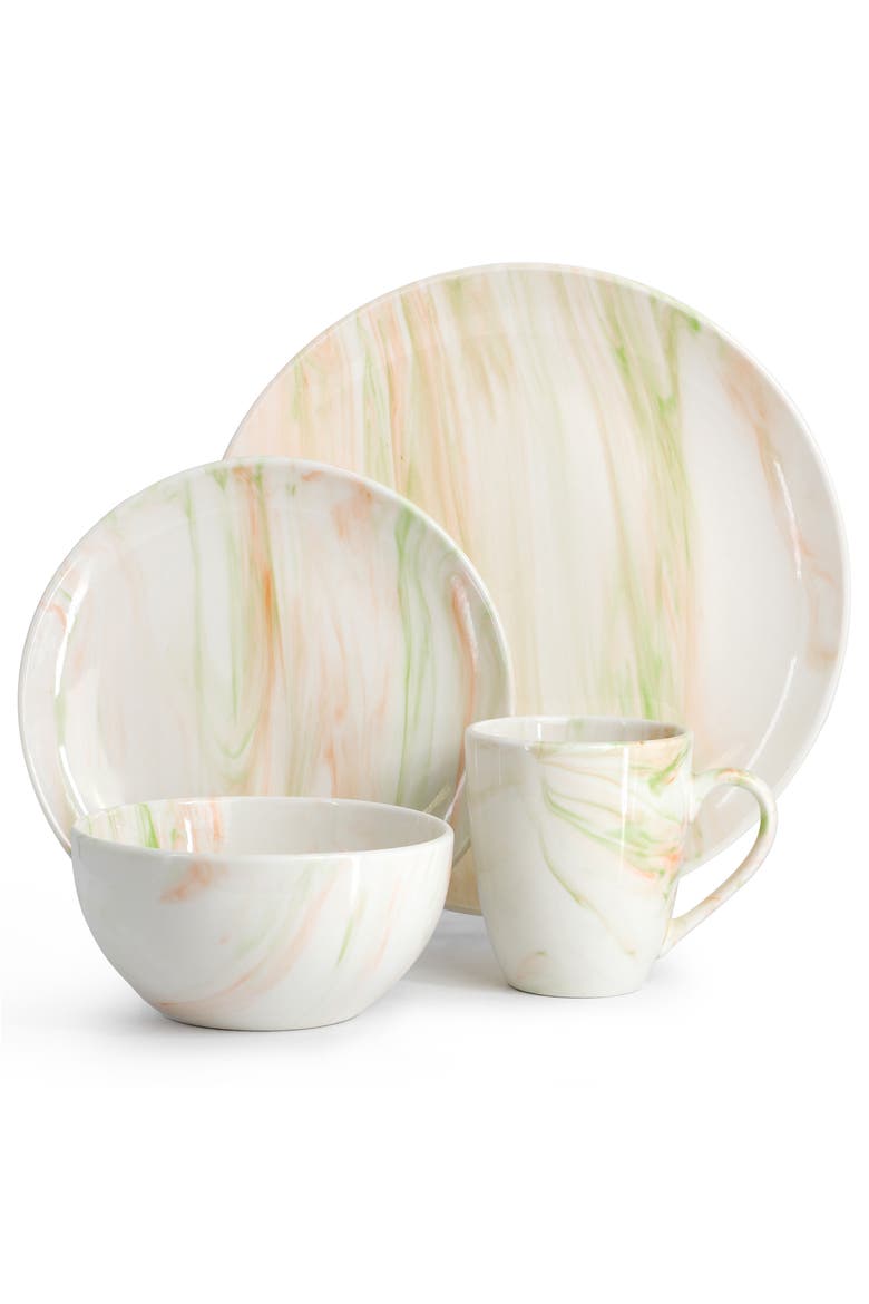 Fine Marble 16 Piece Porcelain Dinnerware Set, Alternate, color, Multi