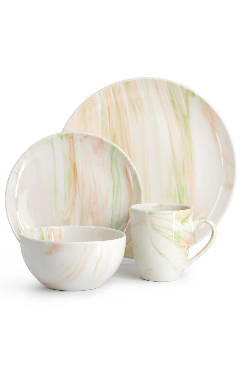 Elama Fine Marble 16 Piece Porcelain Dinnerware Set, Alternate, color, Multi