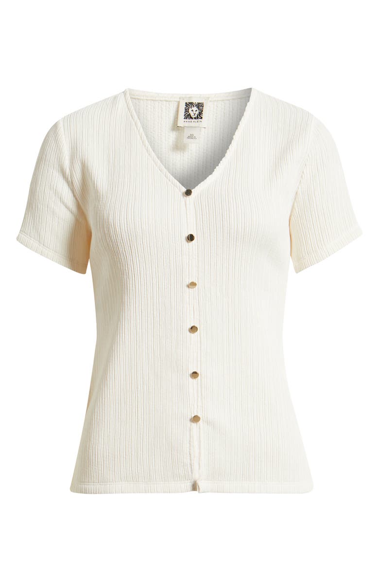 Anne Klein Short Sleeve Knit Button-Up Shirt, Alternate, color, White Dove