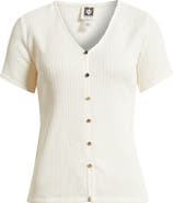 Anne Klein Short Sleeve Knit Button-Up Shirt