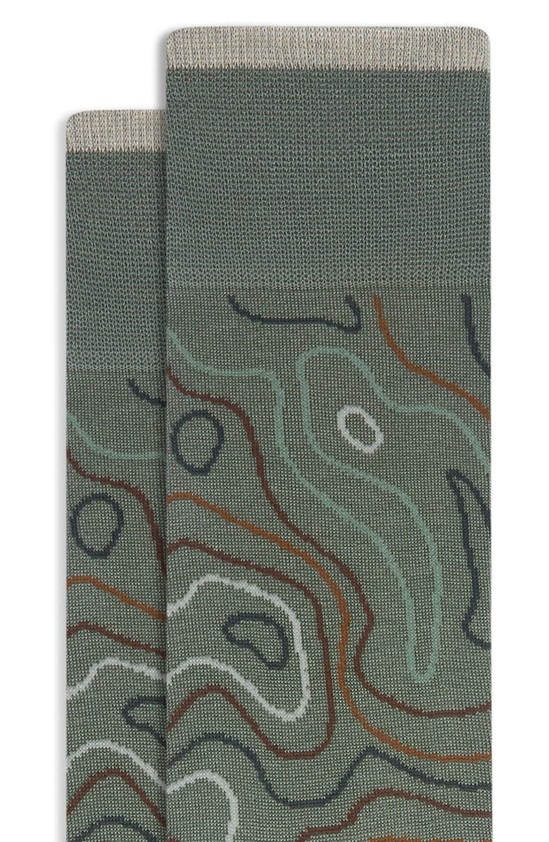 Bugatchi Topography Pattern Mercerized Cotton Blend Dress Socks, Alternate, color, Khaki