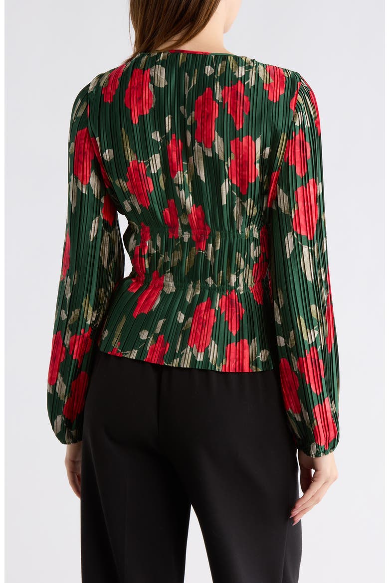 Bow Plissé Top, Alternate, color, EMERALD ROSES