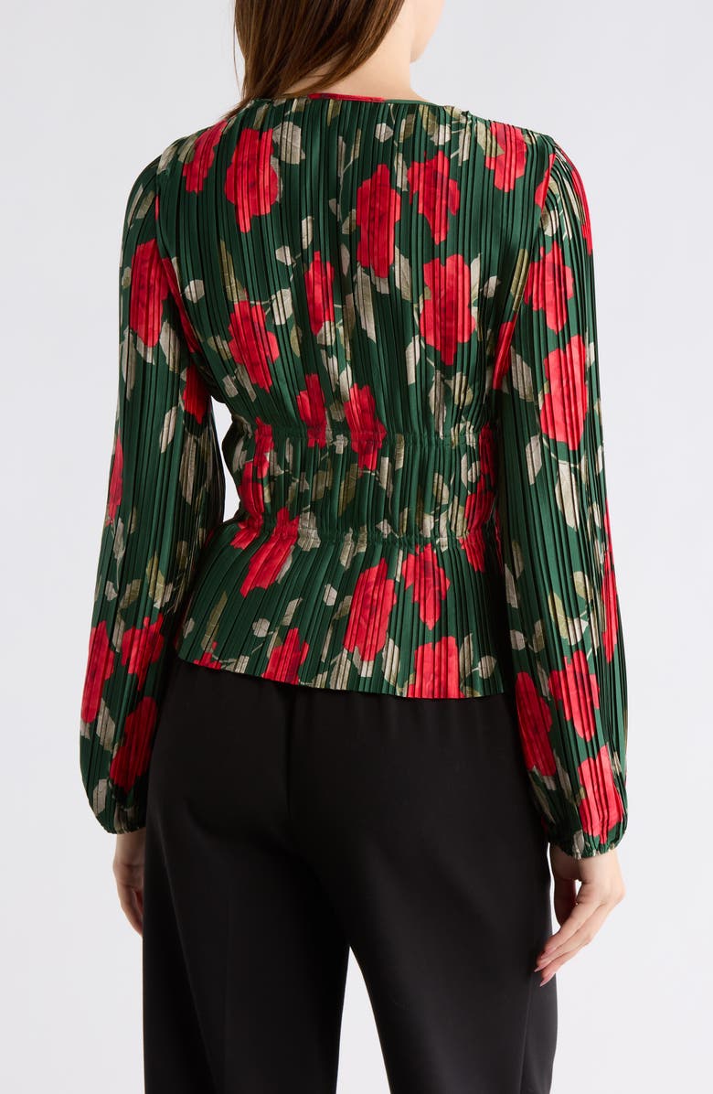 WAYF Bow Plissé Top, Alternate, color, Emerald Roses
