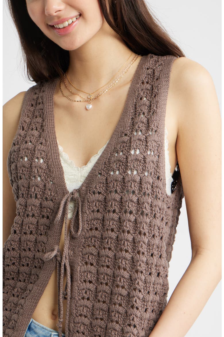 Tie Front Cotton Sweater Vest, Alternate, color, BROWN QUARTZ