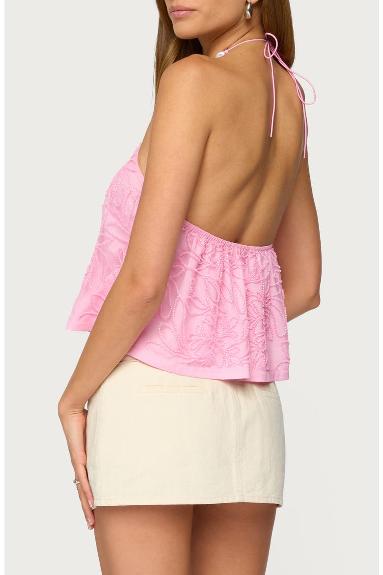 Ayva Floral Embroidered Beaded Halter Top, Alternate, color, PINK