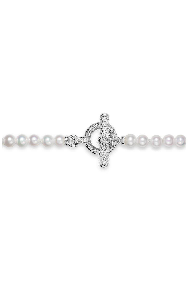 Freshwater Pearl Classics Petite Toggle Necklace in Sterling Silver with Diamonds, 3mm, Alternate, color, SILVER PAVE