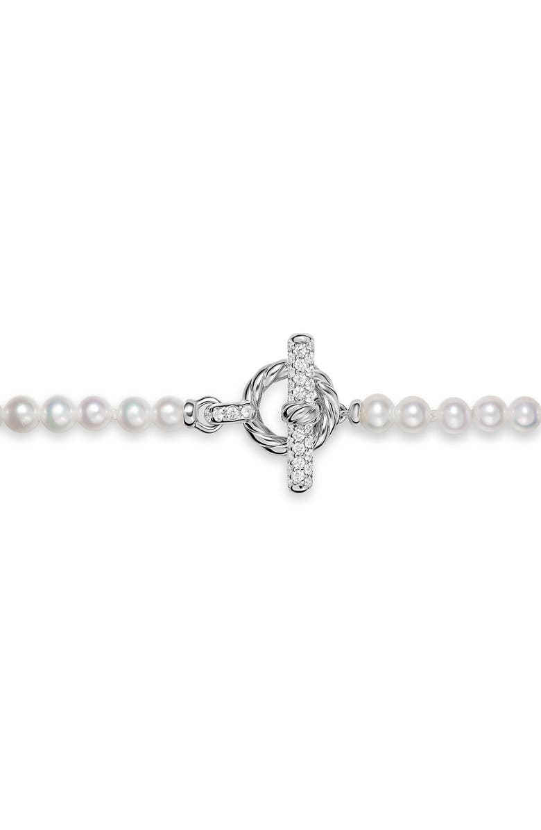 David Yurman Freshwater Pearl Classics Petite Toggle Necklace in Sterling Silver with Diamonds, 3mm, Alternate, color, Silver Pave