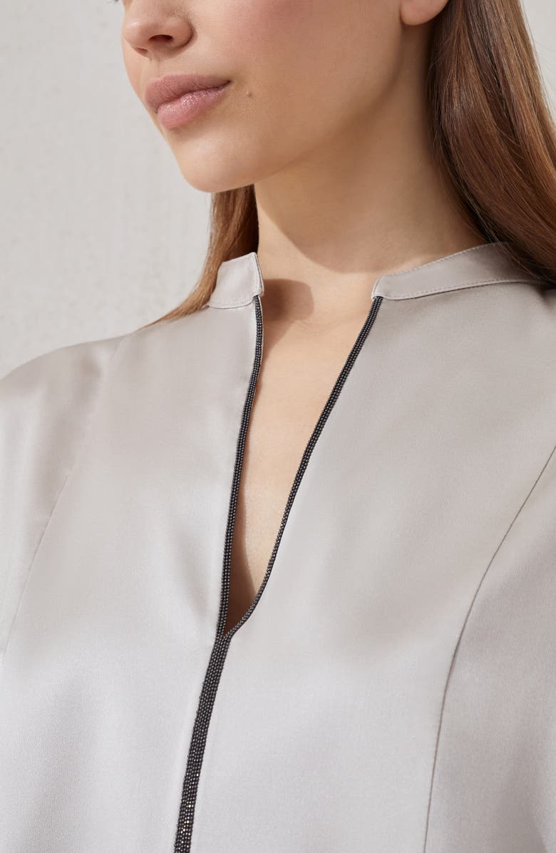 Brunello Cucinelli Stretch silk satin blouse, Alternate, color, Beige Silk