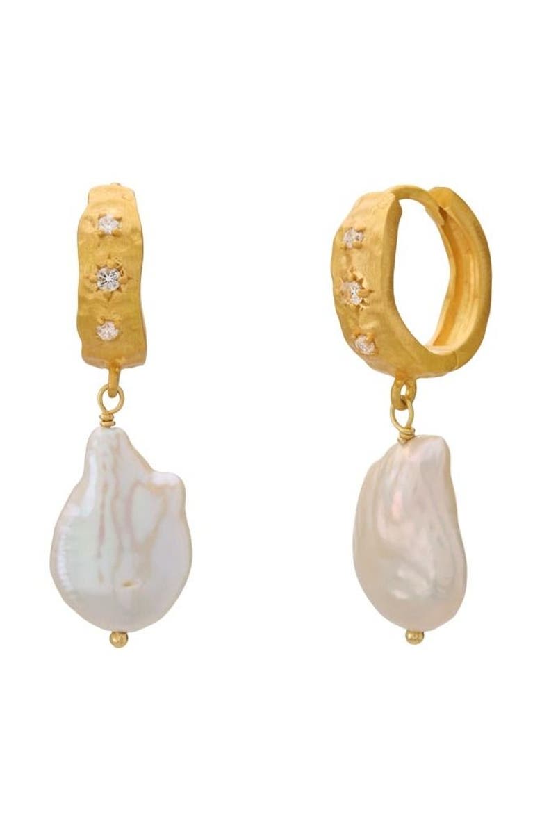 Murkani Cosmic Love Medium Earring With Pearl, Main, color, Yellow Gold