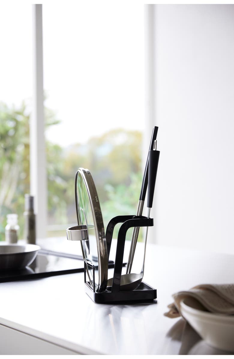 Yamazaki Lid/Ladle Storage Stand, Alternate, color, Black