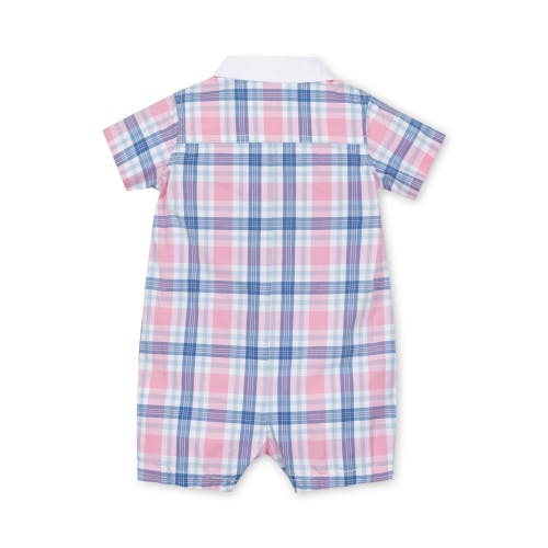 Hope & Henry Baby Poplin Button Front Romper, Infant In Fresh Pink And Blue Plaid