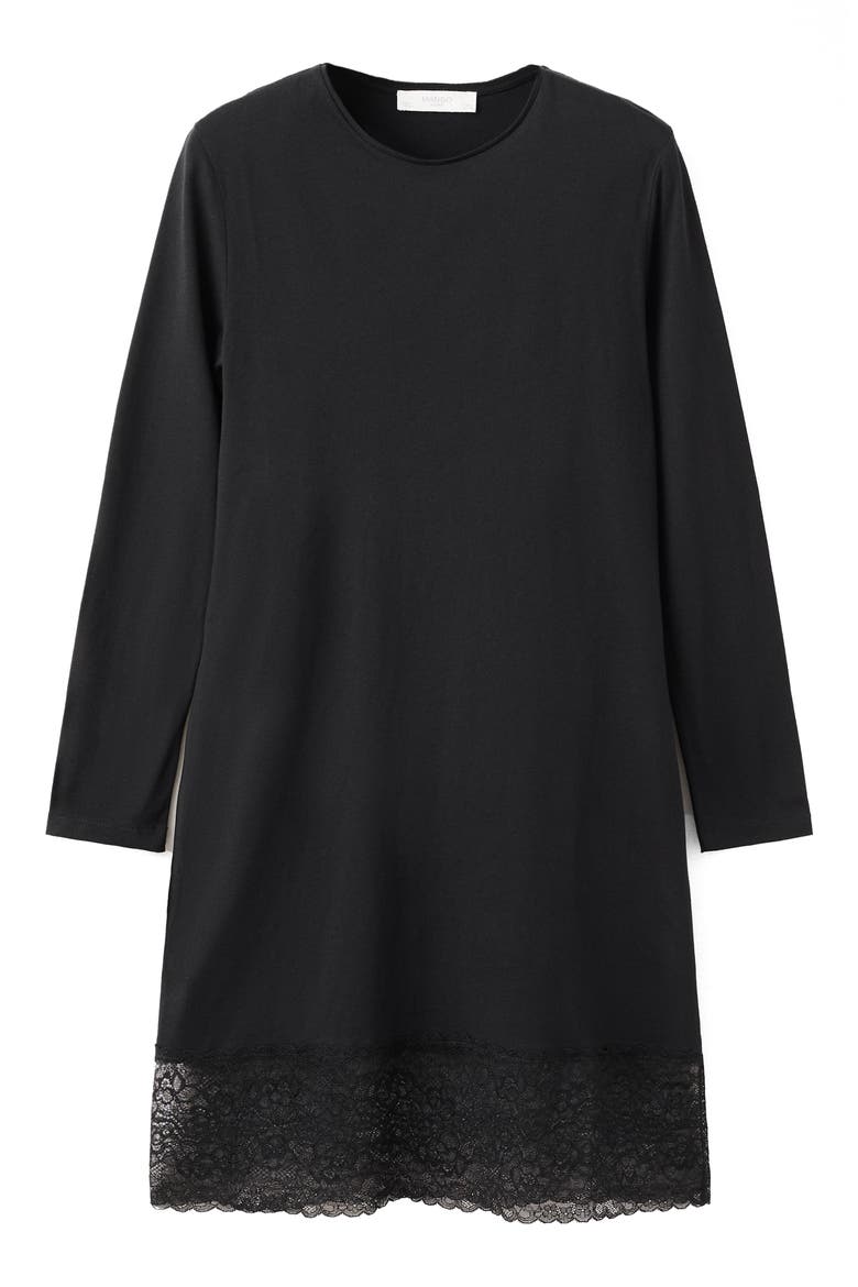Lace Trim Nightgown, Alternate, color, BLACK