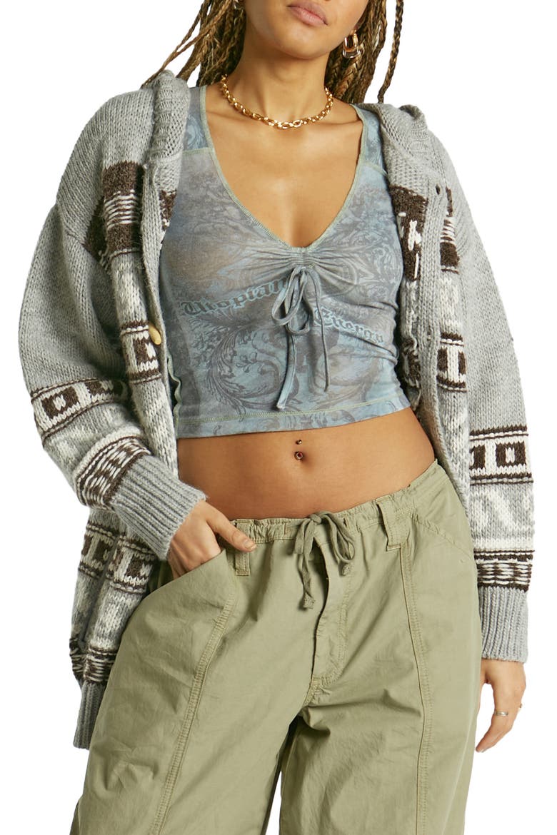 Ruched V-Neck Crop Top, Main, color, BLUE