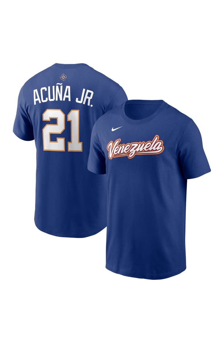 Nike Men's Nike Ronald Acuna Jr. Rush Blue Venezuela Baseball 2026 World Baseball Classic Name & Number T-Shirt, Main, color, 