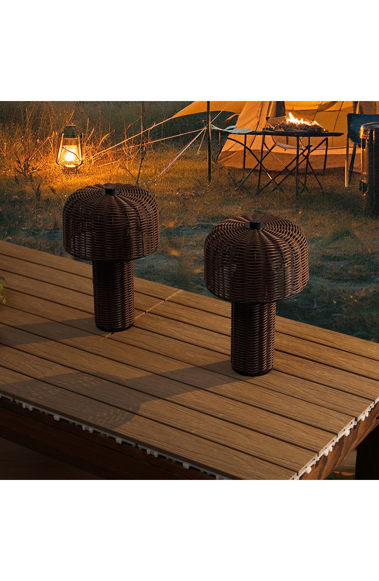 JONATHAN Y 10" Indoor/Outdoor Wicker Rechargeable/Cordless Dimmable LED Table Lamp, Alternate, color, Dark Brown Black