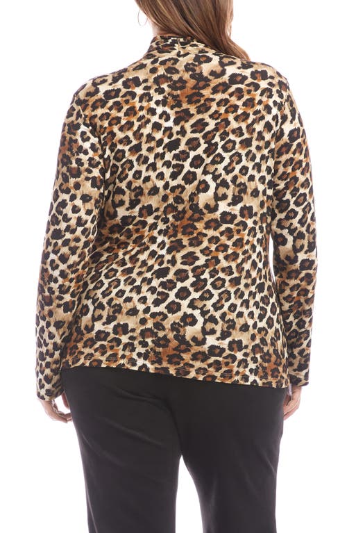 Karen Kane Plus Long Sleeve Printed Crossover Side Shirred Top In Brown