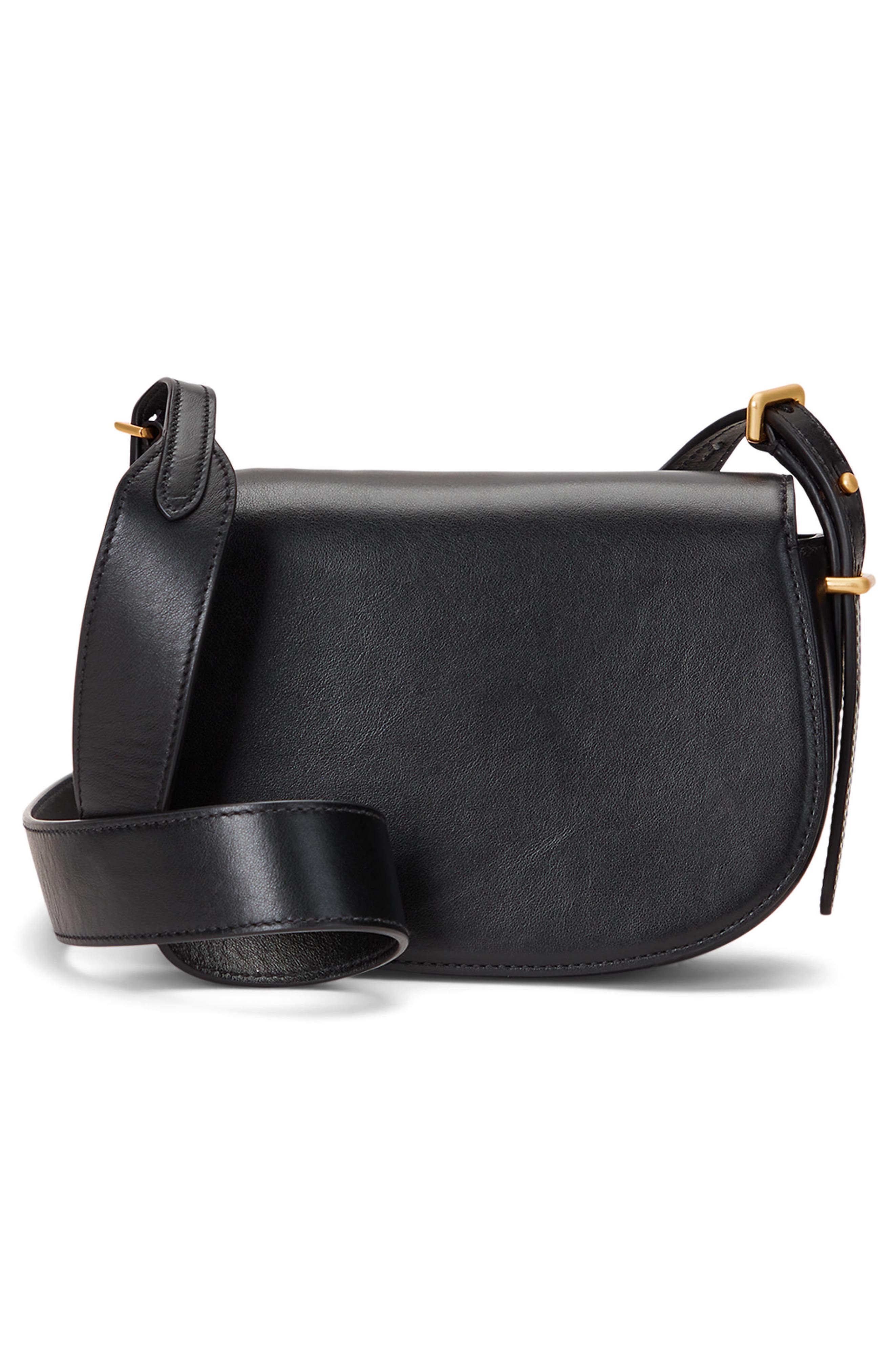 Polo Ralph Lauren Mini Polo ID Leather Saddle Bag, Alternate, color, Black