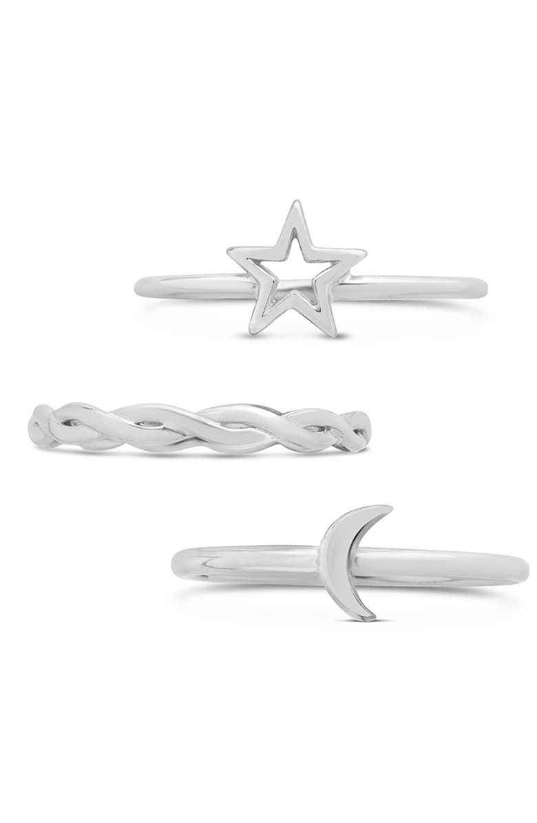 Sterling Forever Sterling Silver Celestial Stacking Rings - Set of 3, Alternate, color, 