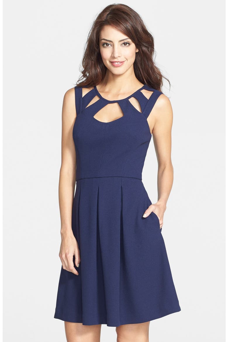 Cutout Fit & Flare Dress, Main, color, NAVY