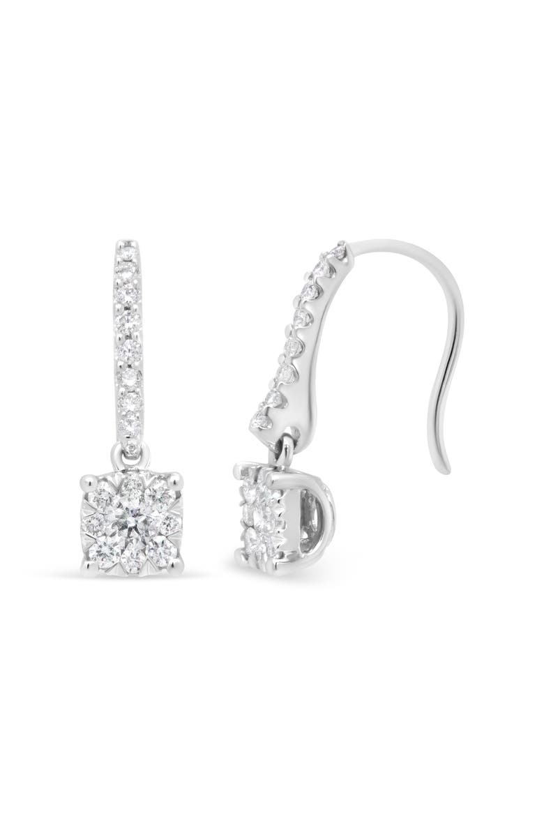 14K White 1/2 Cttw Round Diamond Halo Dangle Hook Earring -, Alternate, color, White