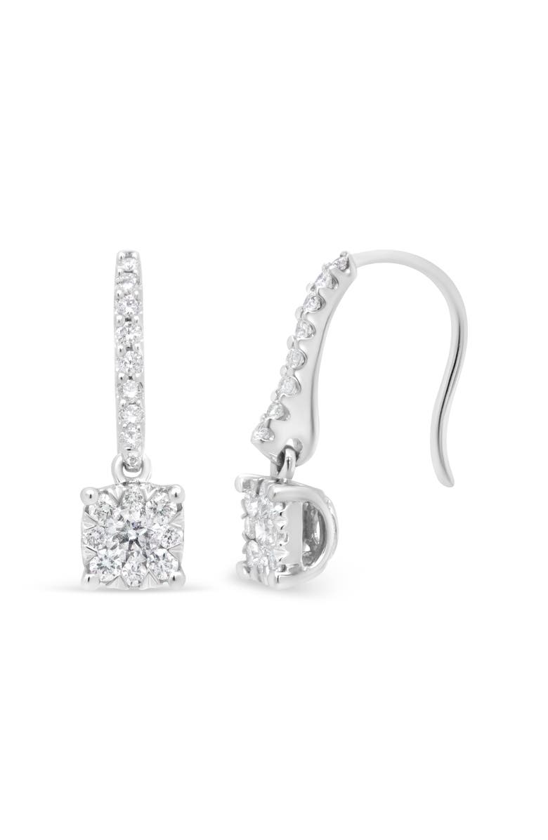 Haus of Brilliance 14K White 1/2 Cttw Round Diamond Halo Dangle Hook Earring -, Alternate, color, White