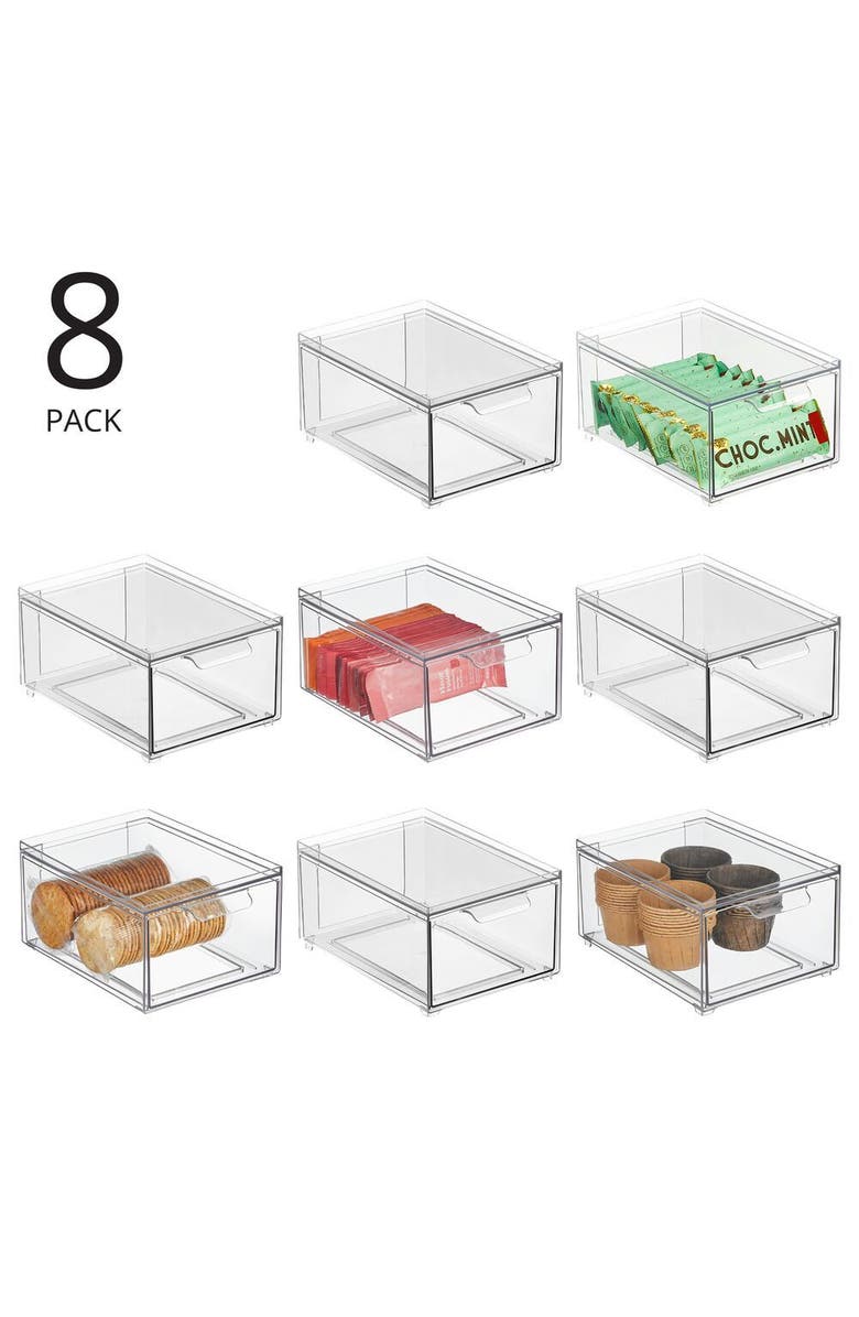 mDesign Plastic Stackable Kitchen Pantry Organizer with Drawer - 8 Pack, Alternate, color, 