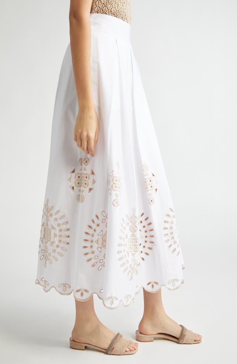 Eleventy Eyelet Embroidered Stretch Cotton Skirt, Alternate, color, White And Beige