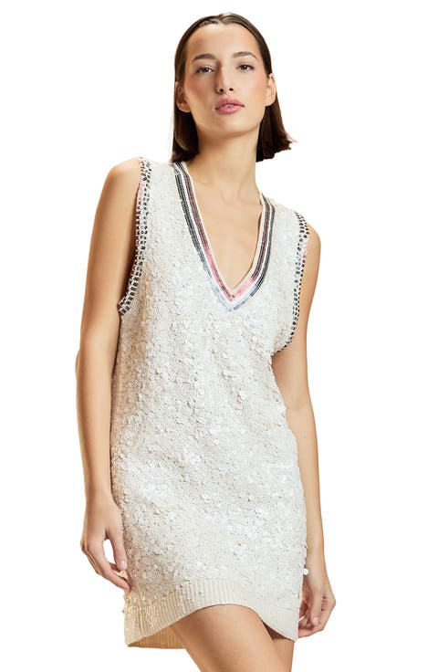 Sequin V-Neck Mini Knit Dress