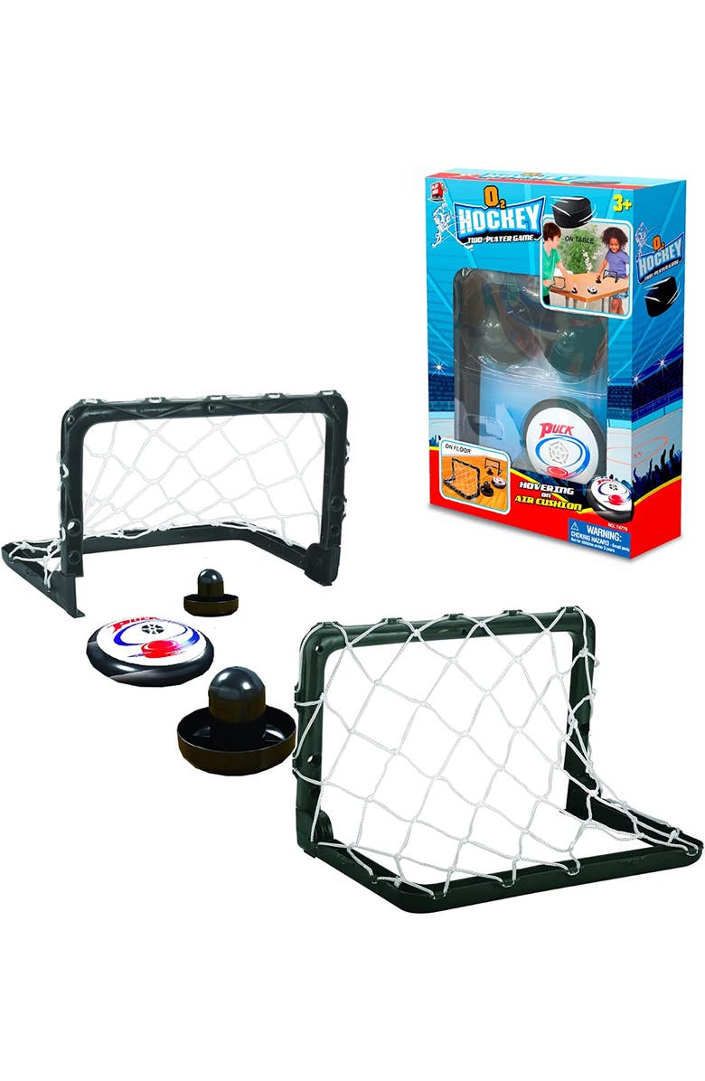 Mukikim O2 Hockey - Table Top Hockey Game Set for Kids & Family. 2 Players Portable & Fast-Paced Fun Sport Game For Ages 3+ Boys & Girls. Electronic Air Puck, Strikers & Nets Included., Main, color, O2 Hockey