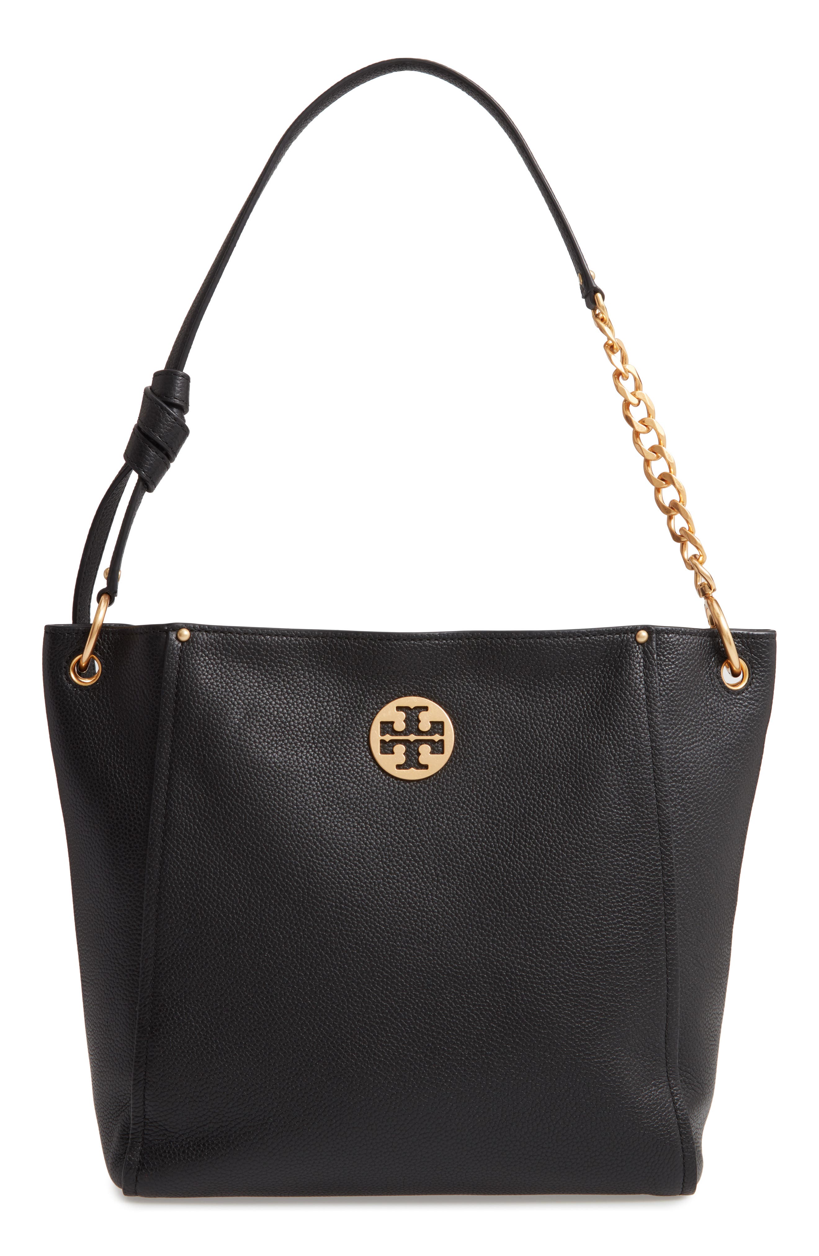 Everly Leather Hobo, Main, color, BLACK