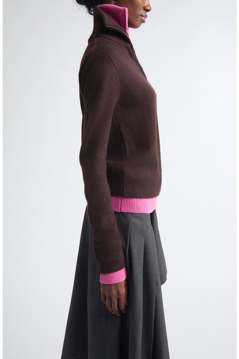 Double Layer Half Zip Merino Wool Sweater, Alternate, color, BROWN/ PINK