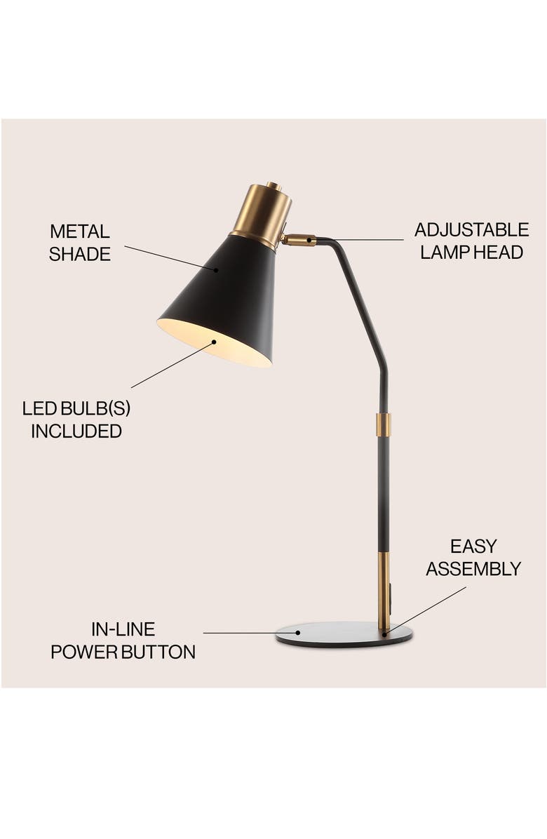JONATHAN Y Apollo 22.5" Metal LED Task Lamp, Black/Brass Gold, Alternate, color, Black/Brass Gold