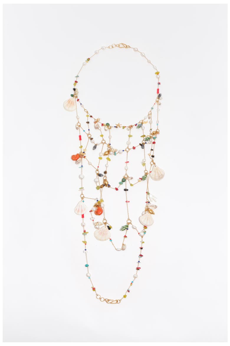 Maxi Necklace With Chains And Seashell Multi-Charms, Main, color, GOLD
