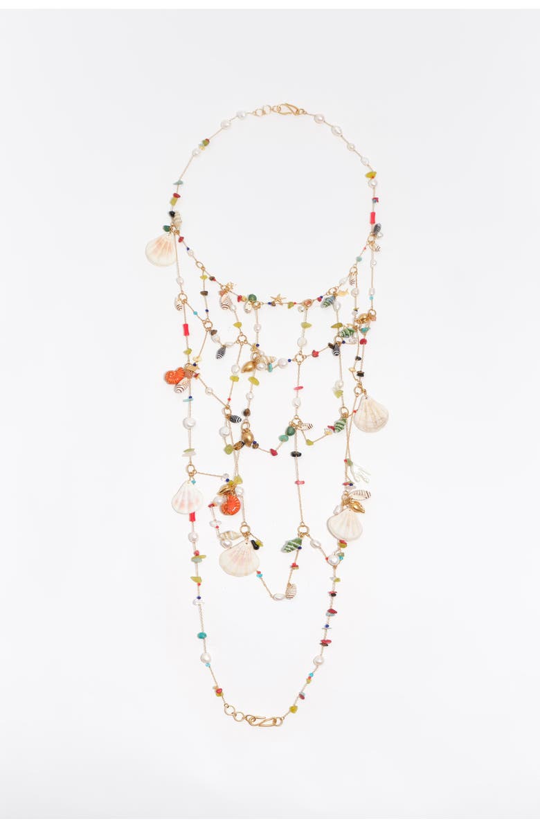 Bimba y Lola Maxi Necklace With Chains And Seashell Multi-Charms, Main, color, Gold