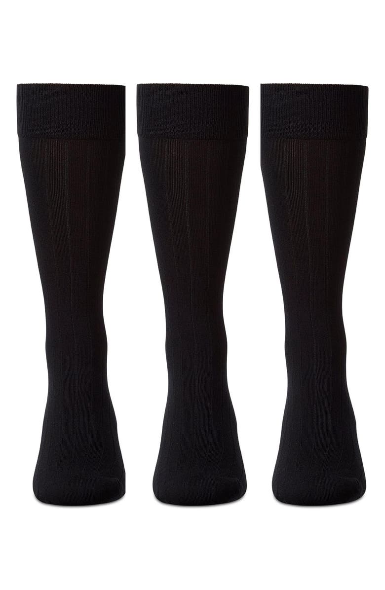 MeMoi 3-Pack Rib Dress Socks, Alternate, color, Black