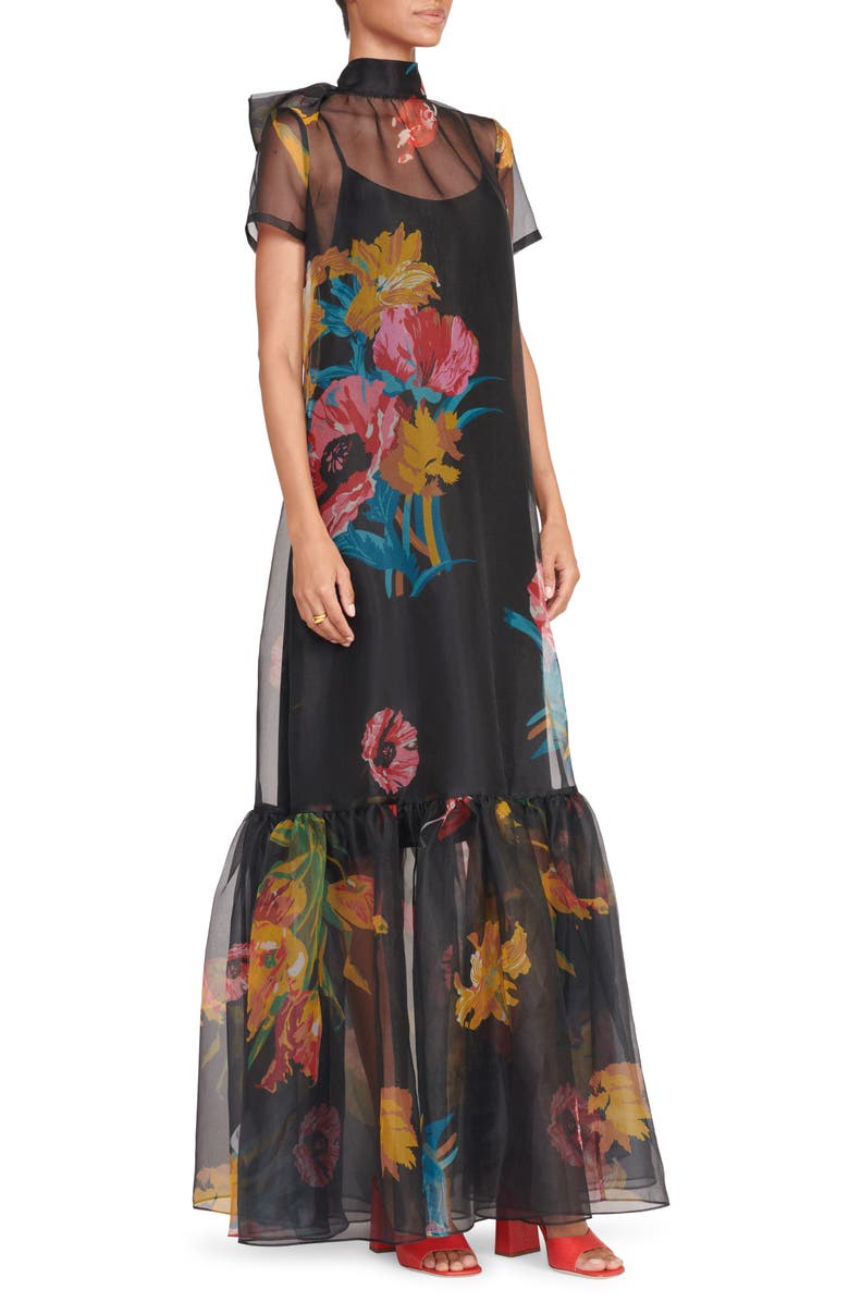 STAUD Calluna Floral Ruffle Hem Organza Gown, Alternate, color, 