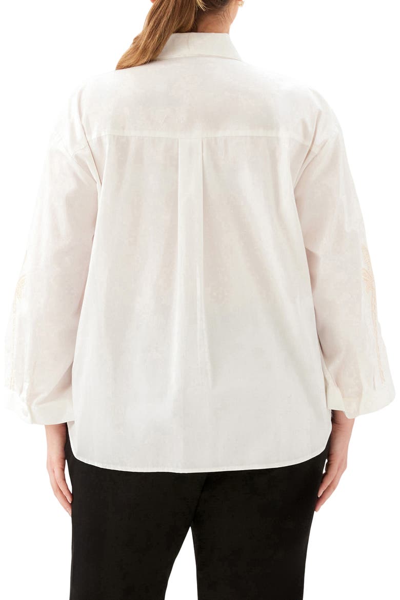 Embroidered Palm Tree Cotton Button-Up Shirt, Alternate, color, OFF WHITE