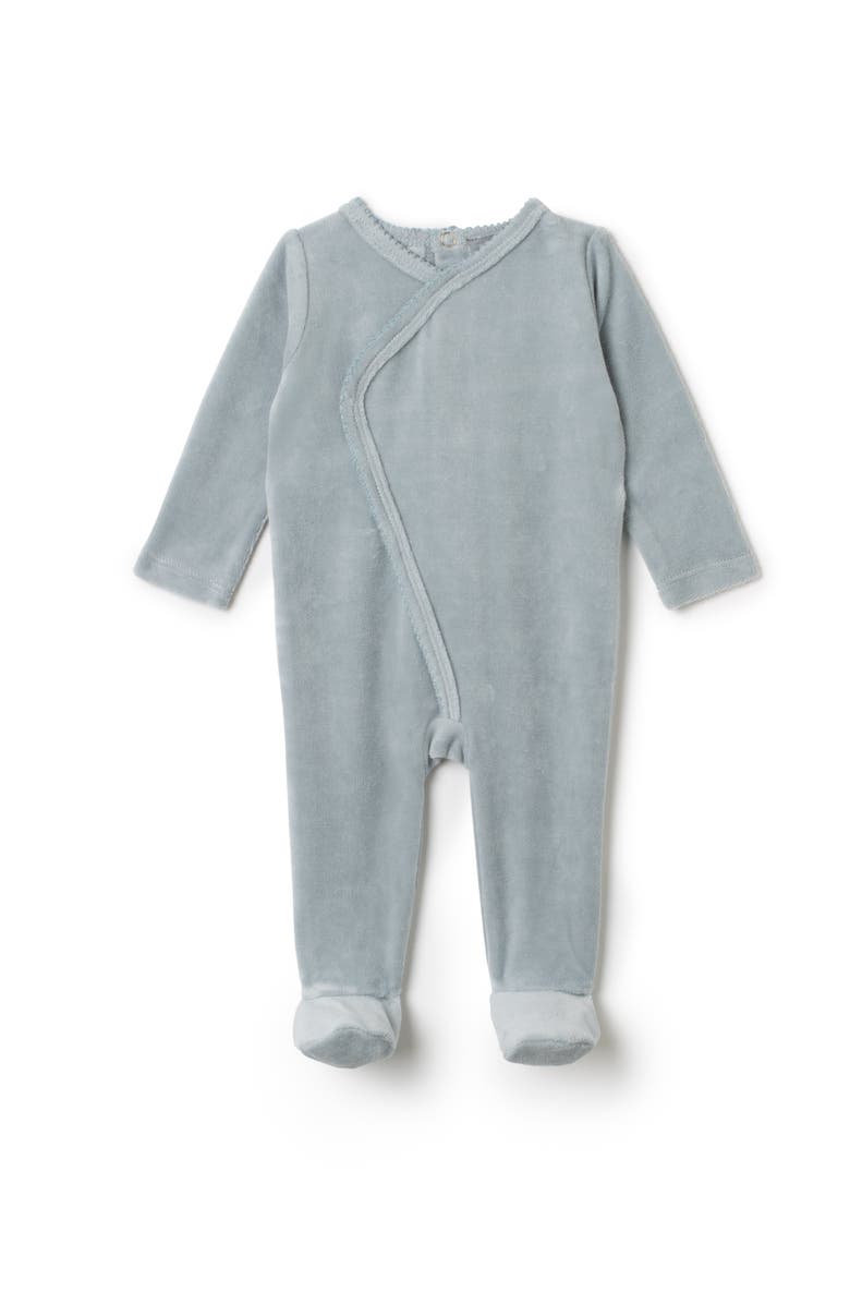 Small Moments Boy Wrap Stretchie Velour Snap Closure Romper, Main, color, Stone Blue