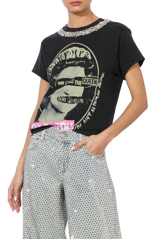 Alice And Olivia Atlas Embellished Tee In Black