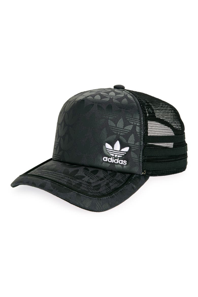 Monogram Snapback Trucker Hat, Main, color, BLACK/ WHITE
