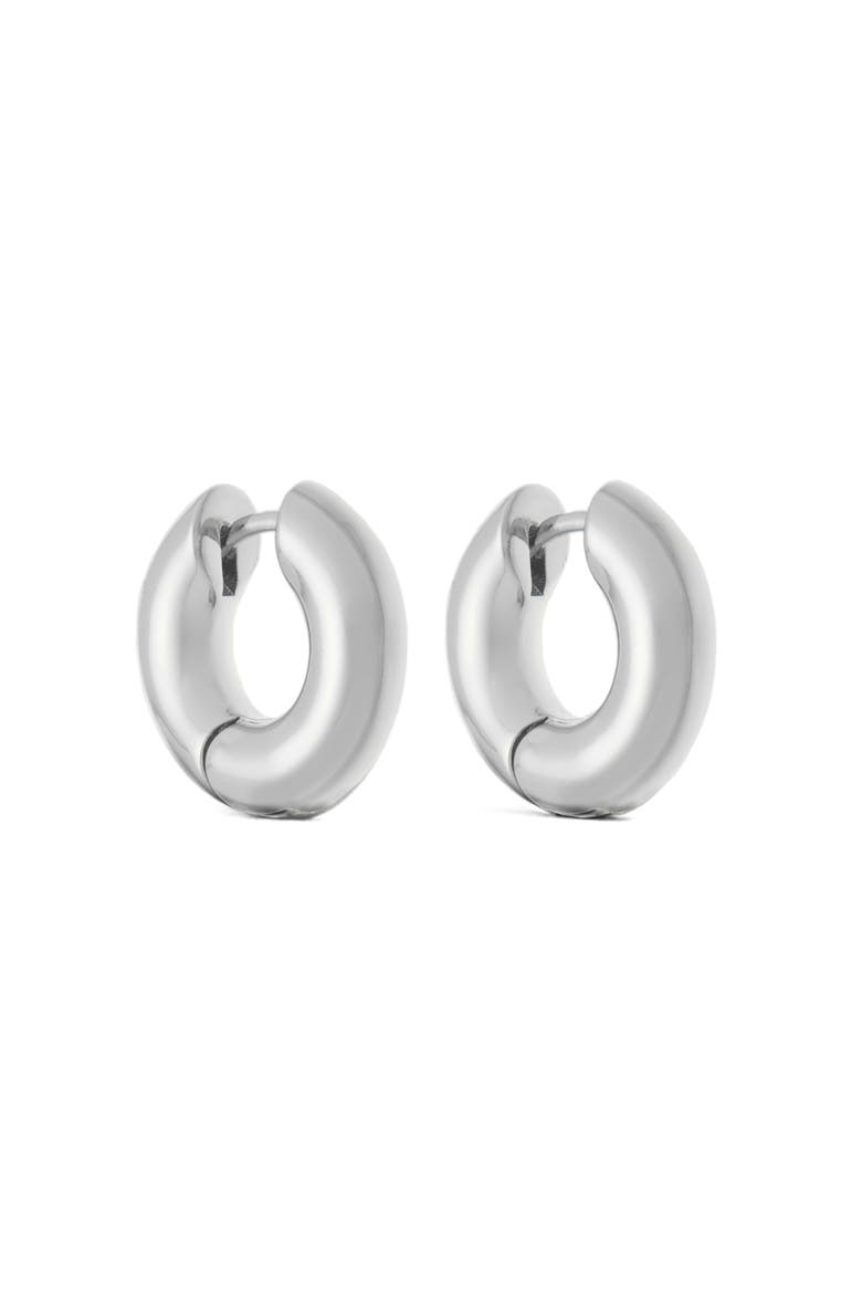 Oliva Plain Huggie Hoop Earrings, Main, color, SILVER TONE
